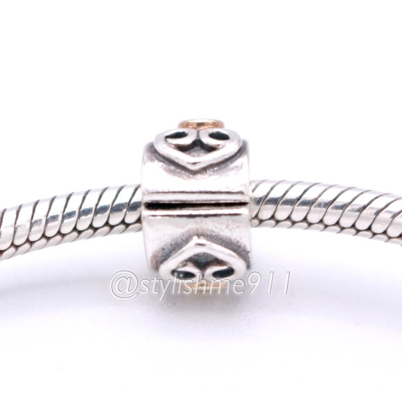 RARE - Authentic Pandora Double Heart Diamond Clip With 14K Gold - Picture 4 of 14